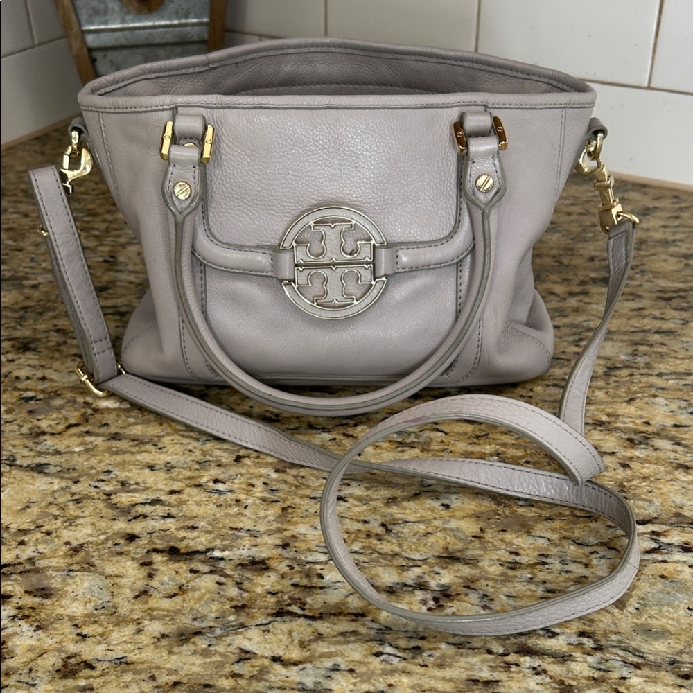 Elegant Gray Leather Tory Burch Crossbody / Satchel bag